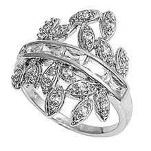 Load image into Gallery viewer, Sterling Silver Leaves Shaped Clear CZ Ring