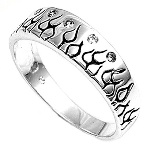 Sterling Silver Bali Design Clear CZ Ring