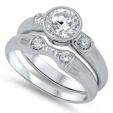 Load image into Gallery viewer, Sterling Silver Clear CZ 2 Piece Engagement Ring Set with a Bezel Set 2MM Round Clear CZ in the CenterAnd Combined Ring Band Width of 2MM