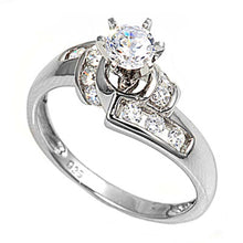 Load image into Gallery viewer, Sterling Silver Round Flower Shaped Clear CZ Ring