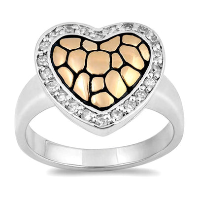 Sterling Silver Bali Heart Clear CZ Ring