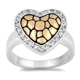 Sterling Silver Bali Heart Clear CZ Ring
