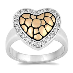 Sterling Silver Bali Heart Clear CZ Ring