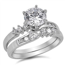Load image into Gallery viewer, Sterling Silver Round Shaped Cubic Zirconia Wedding RingAnd Band Width Of Two Rings 8mm
