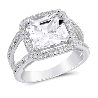 Sterling Silver Square Shaped Clear CZ RingAnd Face Height 14mm