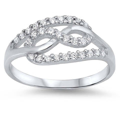 Sterling Silver Modish Celtic Infinity Knot Design Inlaid with Clear Czs RingAnd Face Height of 10MM
