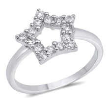 Load image into Gallery viewer, Sterling Silver Star Shaped Clear CZ RingAnd Face Height 9mmAnd Band Width 2mm