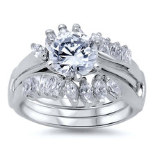 Load image into Gallery viewer, Sterling Silver Marquise and Emerald Cut Clear CZ 3 Piece Engagement Ring, Face Height of 14MM and Ring band Width of 6MM