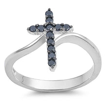 Load image into Gallery viewer, Sterling Silver Cross Shaped Black CZ RingAnd Face Height 15mm