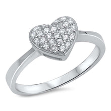 Load image into Gallery viewer, Sterling Silver Heart Shaped Clear CZ Ring, Face Height 10mm, Band Width 2mm