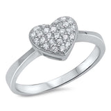 Sterling Silver Heart Shaped Clear CZ Ring, Face Height 10mm, Band Width 2mm