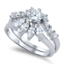 Load image into Gallery viewer, Sterling Silver Prong Set Marquise and Round Clear CZ 2 Piece Fancy Engagement Ring Set with Ring Face Height of 12MM and Ring Band Width of 3MM