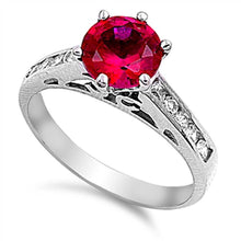 Load image into Gallery viewer, Sterling Silver Synthetic Ruby Round Shaped Clear CZ RingAnd Face Height 8mm