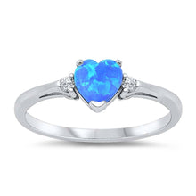 Load image into Gallery viewer, Sterling Silver Clear Cz and a Prong-Set Heart-Cut Blue Opal Ring with Ring Face Height of 7MM