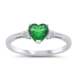 Sterling Silver Trendy Emerald CZ Heart Ring with Clear CZ on Both SidesAnd Face Height 6 mm