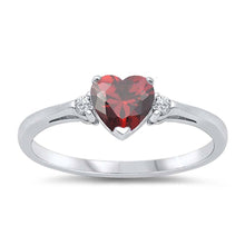Load image into Gallery viewer, Sterling Silver Trendy Garnet Heart Ring with Clear CZ on Both SidesAnd Face Height 6 mm