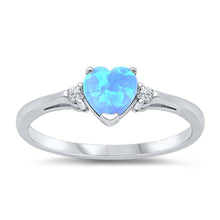 Load image into Gallery viewer, Sterling Silver Trendy Light Blue Lab Opal Heart Ring with Clear CZ on Both SidesAnd Face Height 6 mm