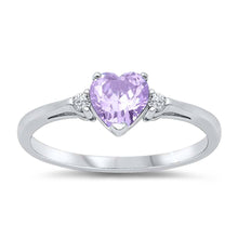 Load image into Gallery viewer, Sterling Silver Trendy Lavender Heart Ring with Clear CZ on Both SidesAnd Face Height 6 mm
