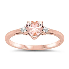 Sterling Silver Rose Gold Plated Heart Shaped Pink Morganite CZ RingAnd Face Height 7mm