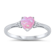 Load image into Gallery viewer, Sterling Silver Trendy Pink Opal Heart Ring with Clear CZ on Both SidesAnd Face Height 6 mm