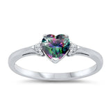 Sterling Silver Trendy Rainbow Heart Ring with Clear CZ on Both SidesAnd Face Height 6 mm