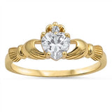 Sterling Silver Yellow Gold Plated Heart Shaped Clear CZ RingsAnd Face Height 9mm