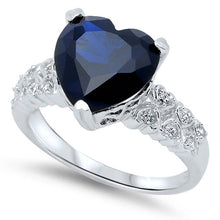 Load image into Gallery viewer, Sterling Silver Blue Sapphire Heart Shaped Clear CZ RingAnd Face Height 11mmAnd Band Width 2mm