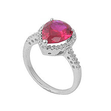 Load image into Gallery viewer, Sterling Silver Ruby Pear Shaped Clear CZ RingAnd Face Height 14mmAnd Band Width 2mm