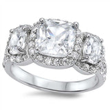 Sterling Silver Three Stones Square Shaped Clear CZ RingAnd Face Height 11mm