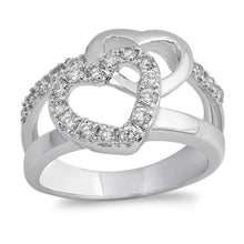 Load image into Gallery viewer, Sterling Silver Heart Shaped Clear CZ RingAnd Face Height 11mmAnd Band Width 3mm