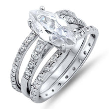 Load image into Gallery viewer, Sterling Silver Clear CZ 3 Piece Engagement Ring Set with a 4 Prong Set Marquise Cut Clear CZ in the CenterAnd Ring Face Height of 12MM and Ring Band Width of 2MM