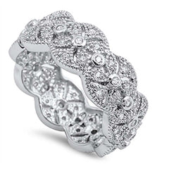 Sterling Silver Round Infinity Shaped Clear CZ RingAnd Face Height 9mmAnd Band Width 9mm