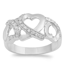 Load image into Gallery viewer, Sterling Silver Hearts Shaped Clear CZ RingAnd Face Height 9mmAnd Band Width 3mm