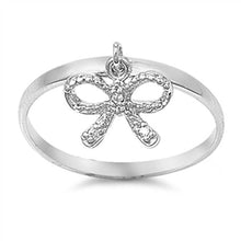 Load image into Gallery viewer, Sterling Silver Ribbon Shaped Clear CZ RingAnd Face Height 6mmAnd Band Width 2mm