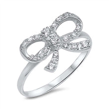 Load image into Gallery viewer, Sterling Silver Ribbon Shaped Pave Set Clear CZ RingAnd Face Height 10mmAnd Band Width 2mm