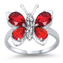 Load image into Gallery viewer, Sterling Silver Ruby Butterfly Shaped Clear CZ Ring, Face Height 7mm