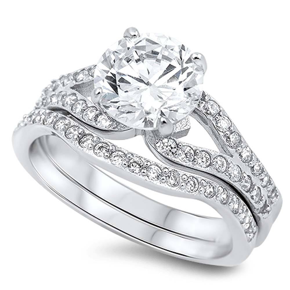 Sterling Silver Circle Shaped Cubic Zirconia Wedding Ring, Face Height 9mm And Band Width 2mm