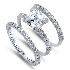 Sterling Silver Square Shaped Cubic Zirconia Wedding RingAnd Width Of 3 Bands 5.5mm