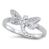Sterling Silver Dragonfly Shaped Clear CZ RingAnd Face Height 12mmAnd Band Width 2mm