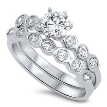 Load image into Gallery viewer, Sterling Silver Circle Shaped Cubic Zirconia Wedding RingAnd Width Of 2 Bands 6mm