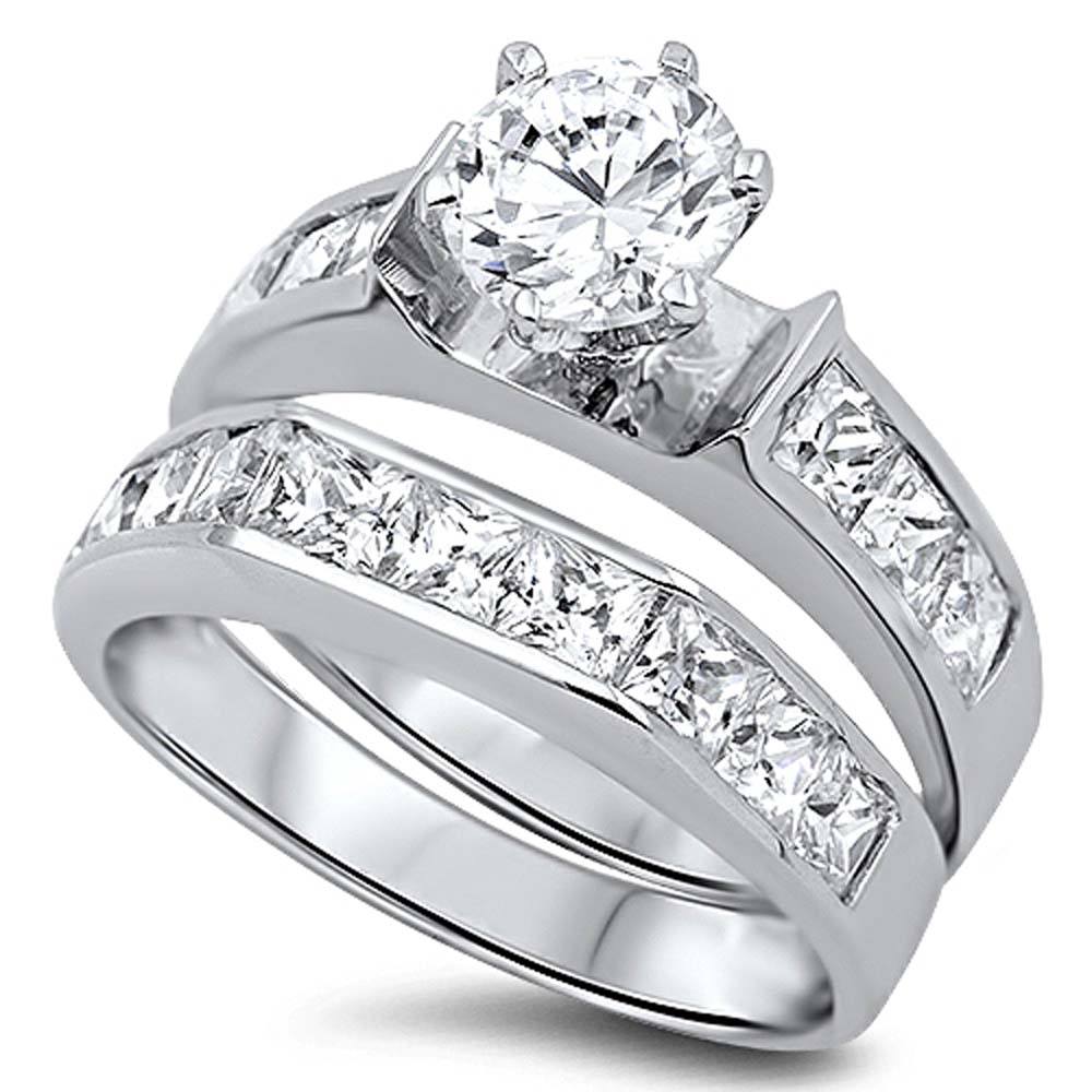 Sterling Silver Circle Shaped Cubic Zirconia Wedding RingAnd Face Height 8mm
