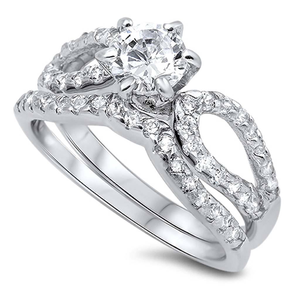 Sterling Silver Round Shaped Cubic Zirconia Wedding RingAnd Face Height 7mmAnd Band Width 2mm