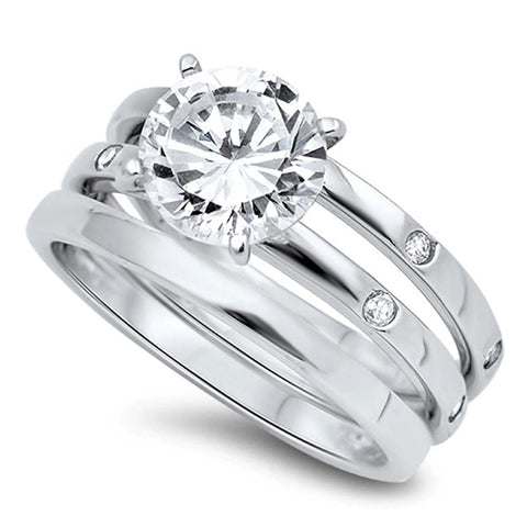 Sterling Silver Circle Shaped Cubic Zirconia Wedding RingAnd Face Height 8mmAnd Band Width 2mm