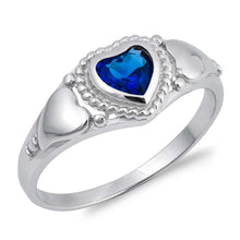 Load image into Gallery viewer, Sterling Silver Blue Sapphire Heart Shaped Clear CZ RingAnd Face Height 9mmAnd Band Width 2mm