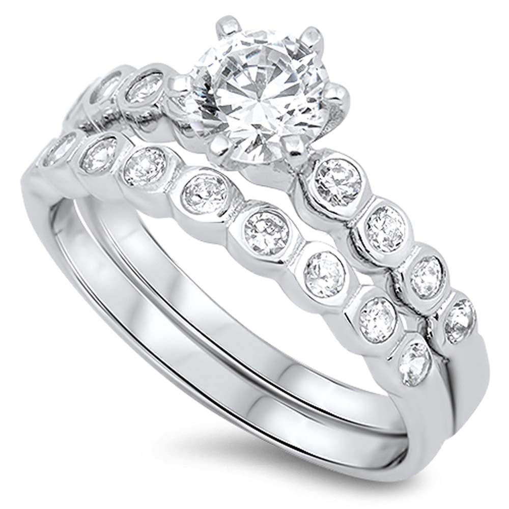 Sterling Silver Circle Shaped Cubic Zirconia Wedding RingAnd Face Height 7mm