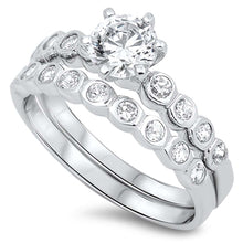 Load image into Gallery viewer, Sterling Silver Circle Shaped Cubic Zirconia Wedding RingAnd Face Height 7mm