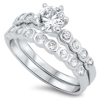 Sterling Silver Circle Shaped Cubic Zirconia Wedding RingAnd Face Height 7mm