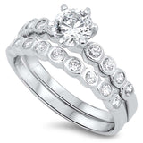 Sterling Silver Circle Shaped Cubic Zirconia Wedding RingAnd Face Height 7mm