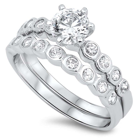 Sterling Silver Circle Shaped Cubic Zirconia Wedding RingAnd Face Height 7mm
