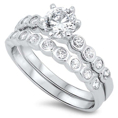 Sterling Silver Circle Shaped Cubic Zirconia Wedding RingAnd Face Height 7mm